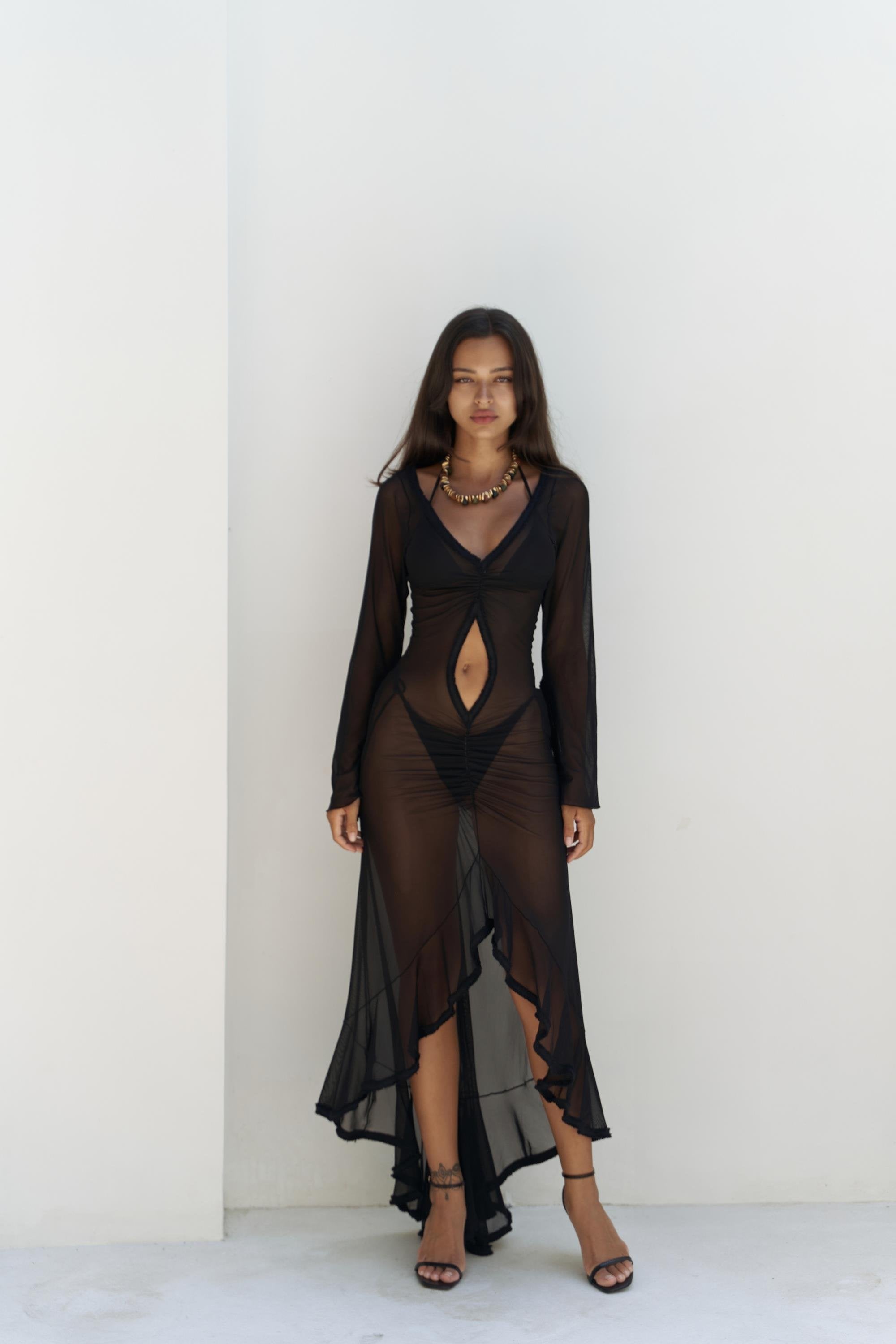 Eclisse — Sheer Ruffle-Edge Mesh Dress