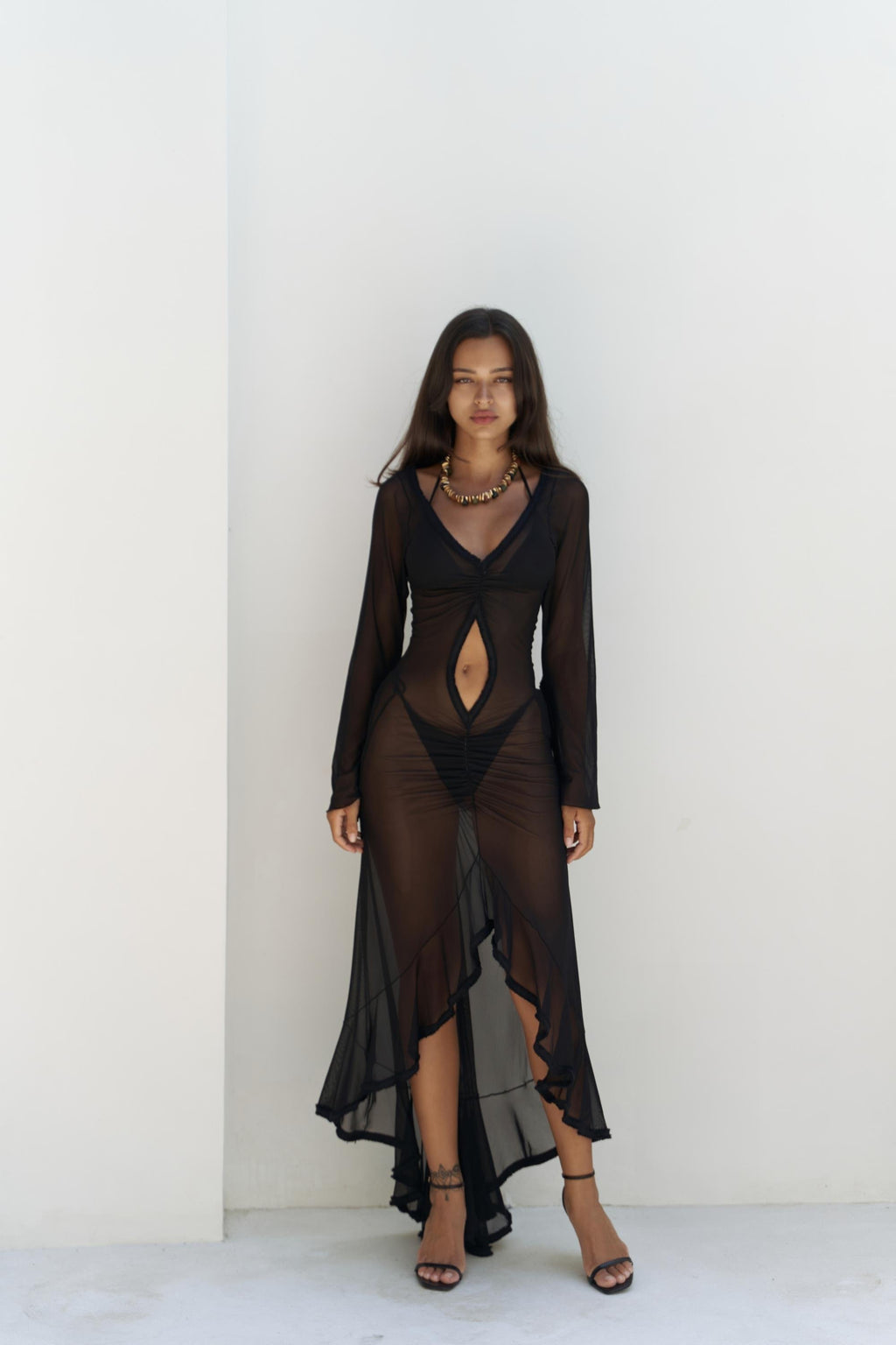 Eclisse — Sheer Ruffle-Edge Mesh Dress