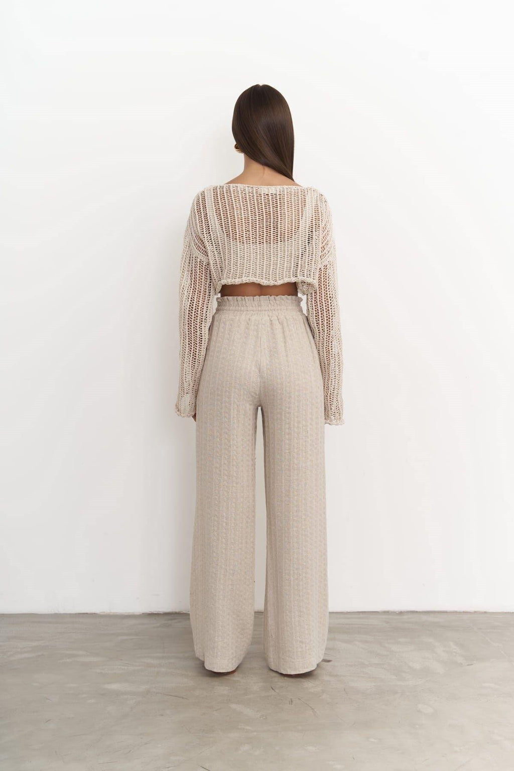 Noelle — Beige Cotton Blend Wide-Leg Pants