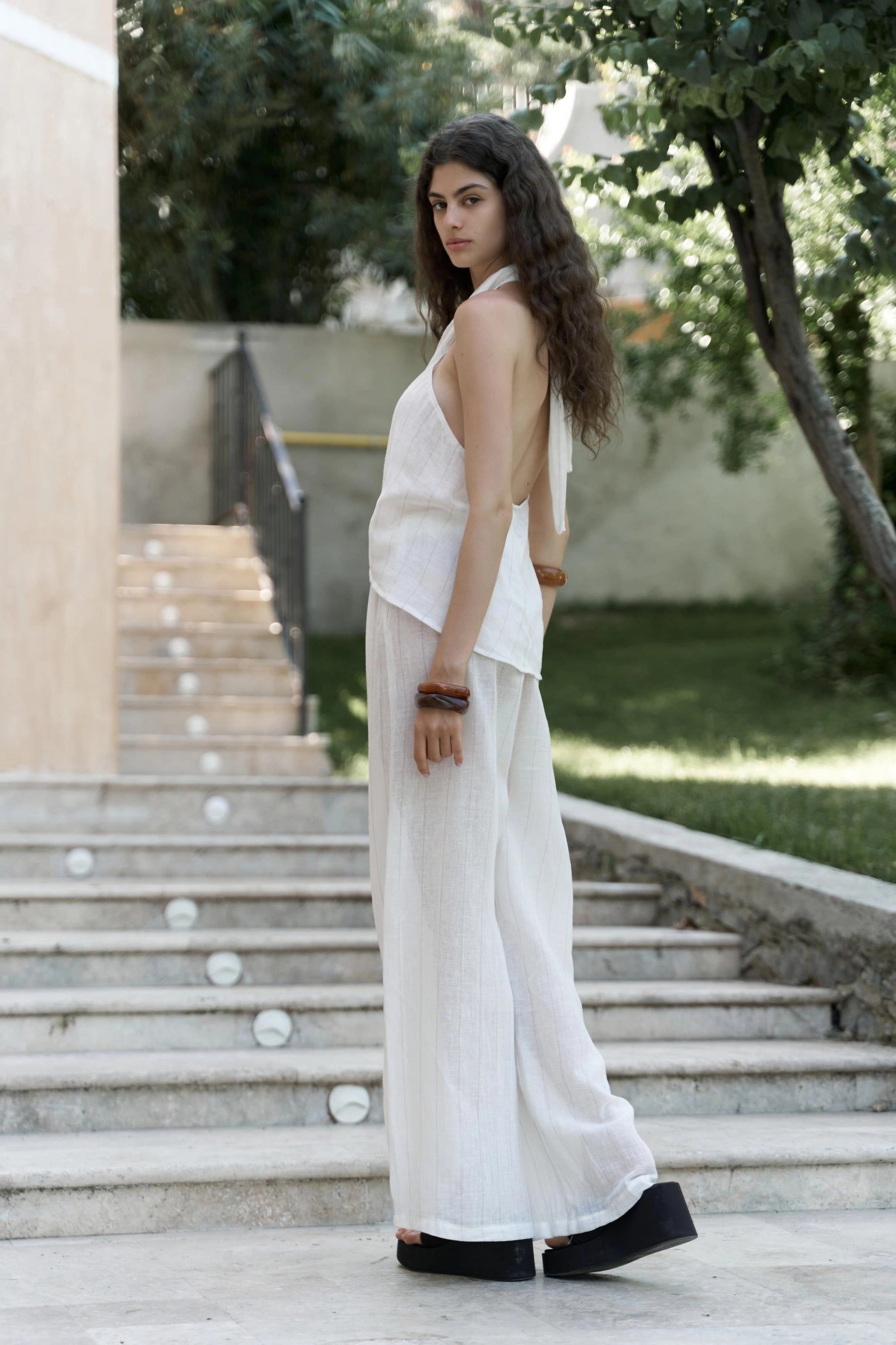 ELVIA — Back-Tie Cotton Linen Co-Ord Set