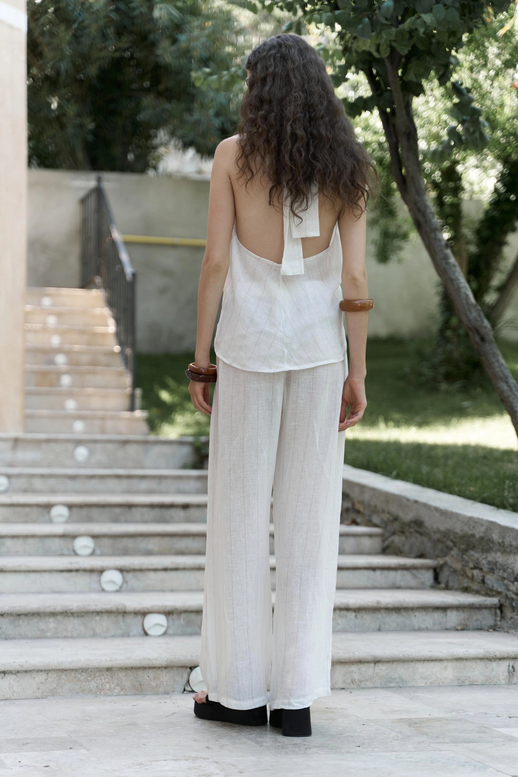 ELVIA — Back-Tie Cotton Linen Co-Ord Set