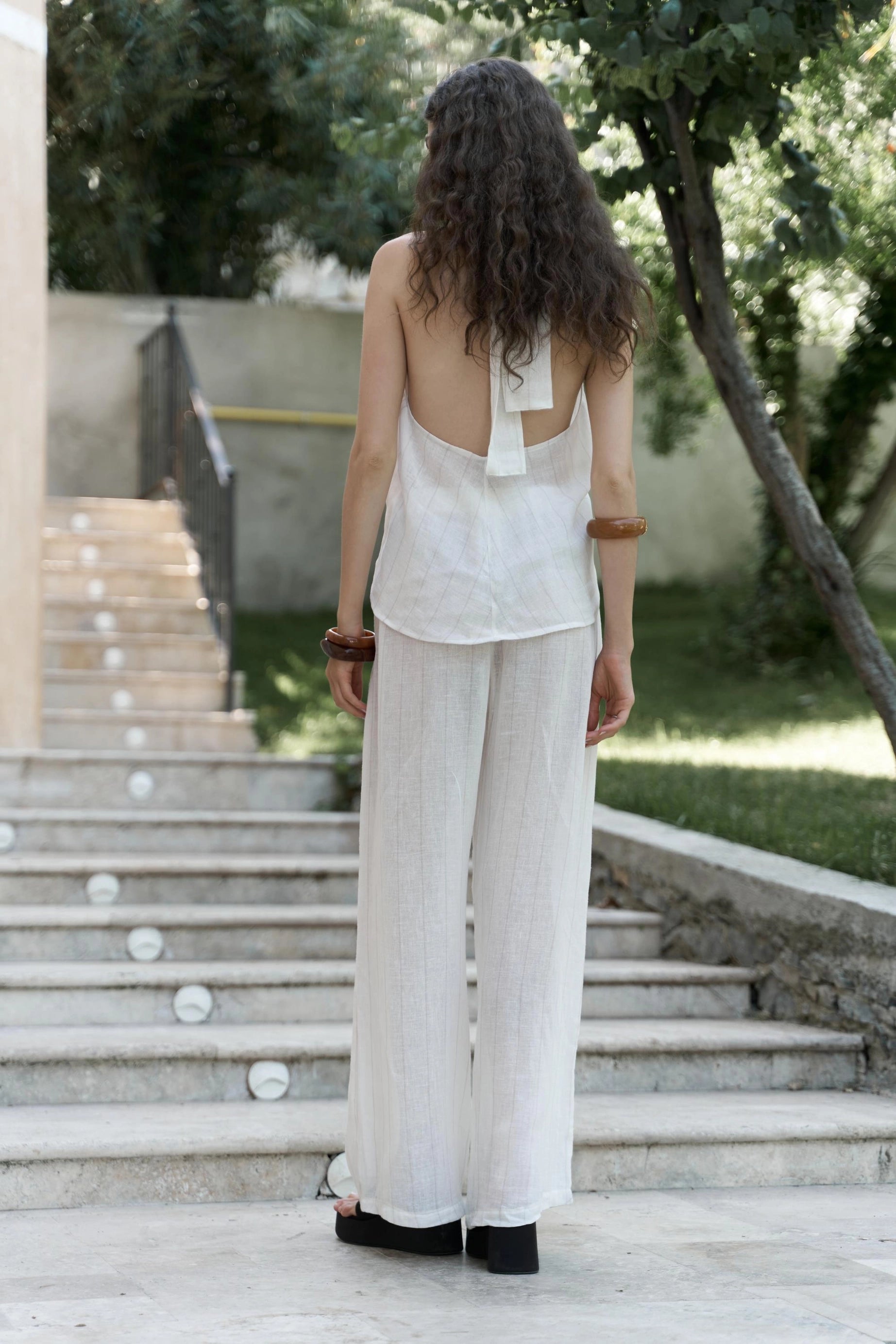 ELVIA — Back-Tie Cotton Linen Co-Ord Set