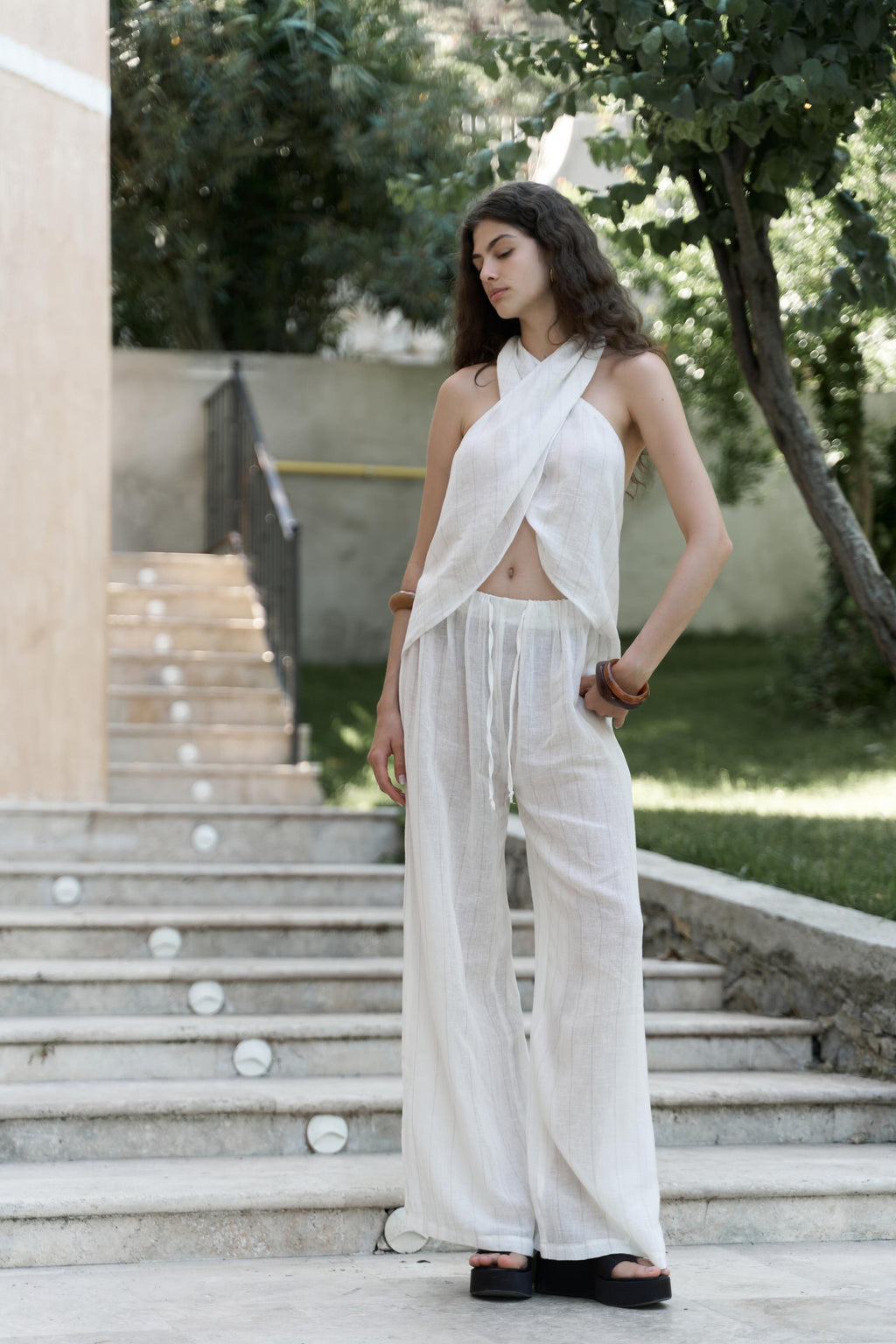 ELVIA — Back-Tie Cotton Linen Co-Ord Set