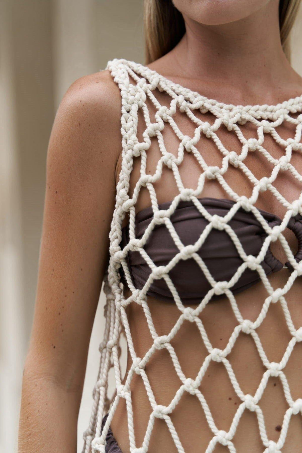 Close-up of see-through beach mesh fabric – SHAÉN Arla