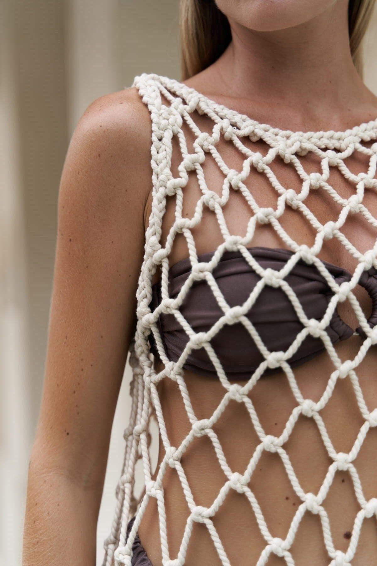 Close-up of see-through beach mesh fabric – SHAÉN Arla