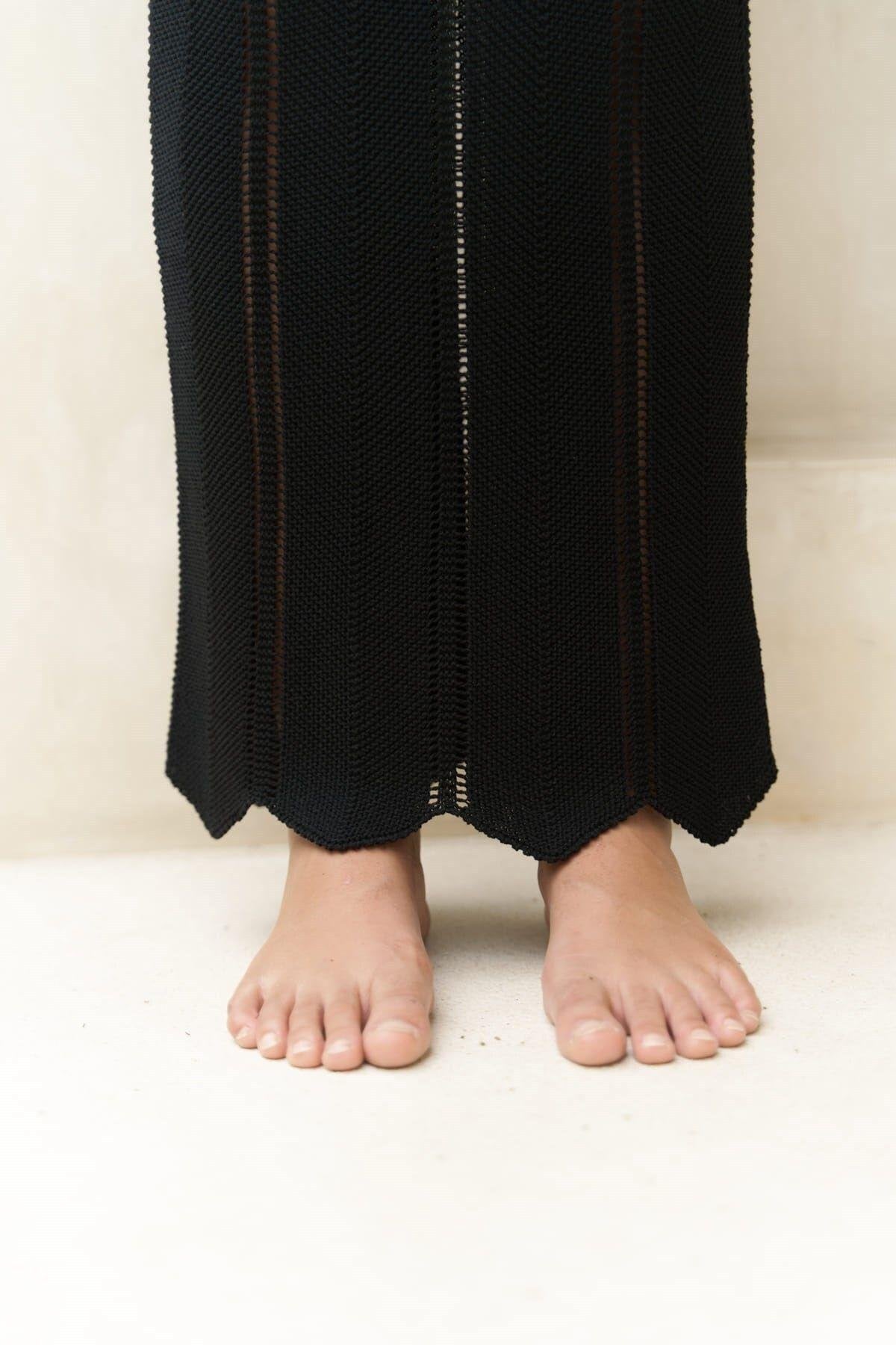 Siena — Open Knit Maxi Dress in Beige & Black