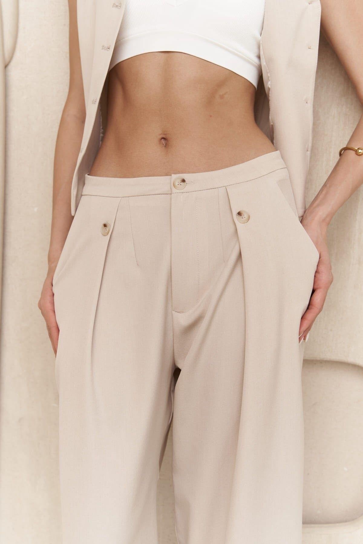 Beige tailored wide-leg pant for women – SHAÉN