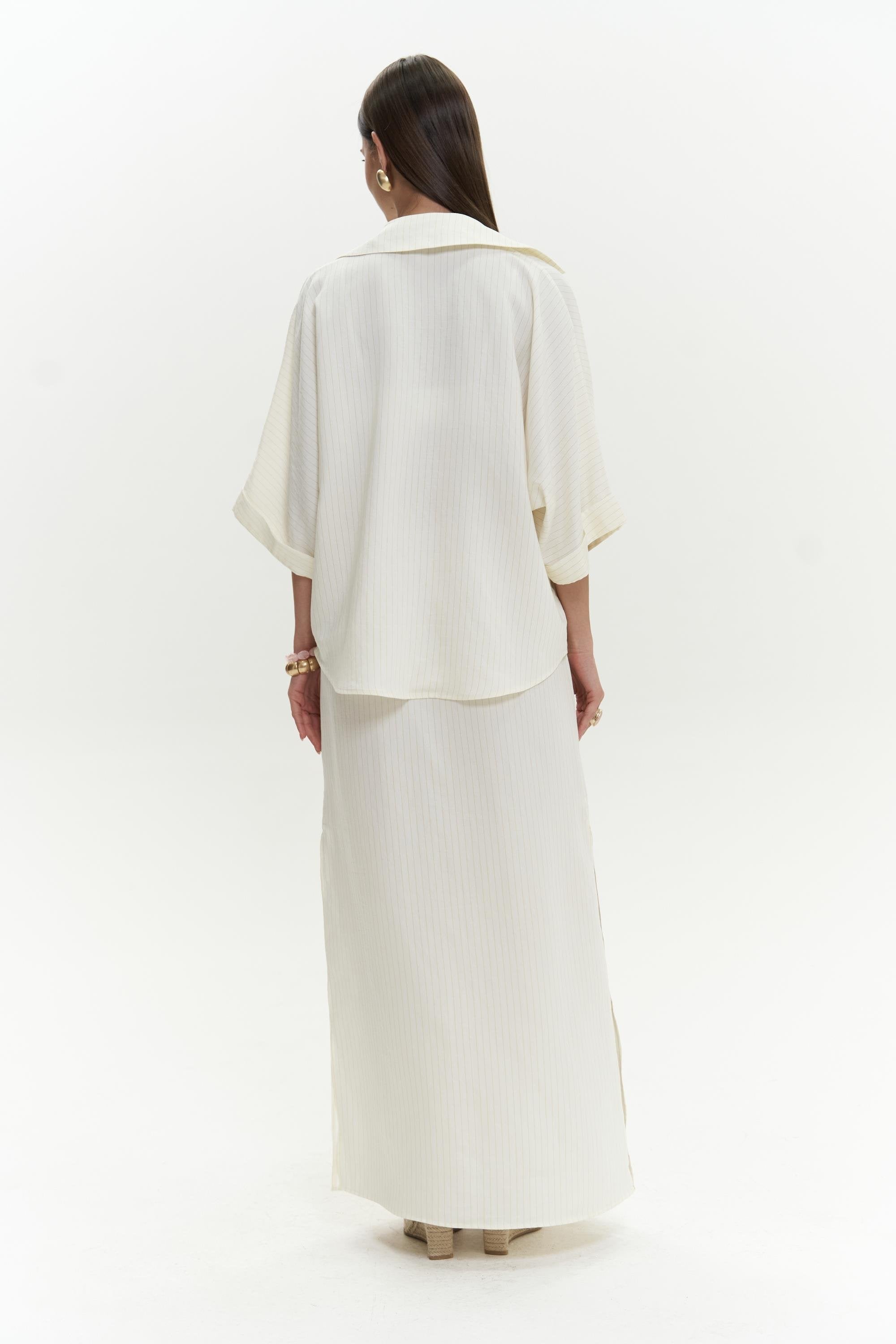 Tencel Striped Co-Ord Set in Ivory