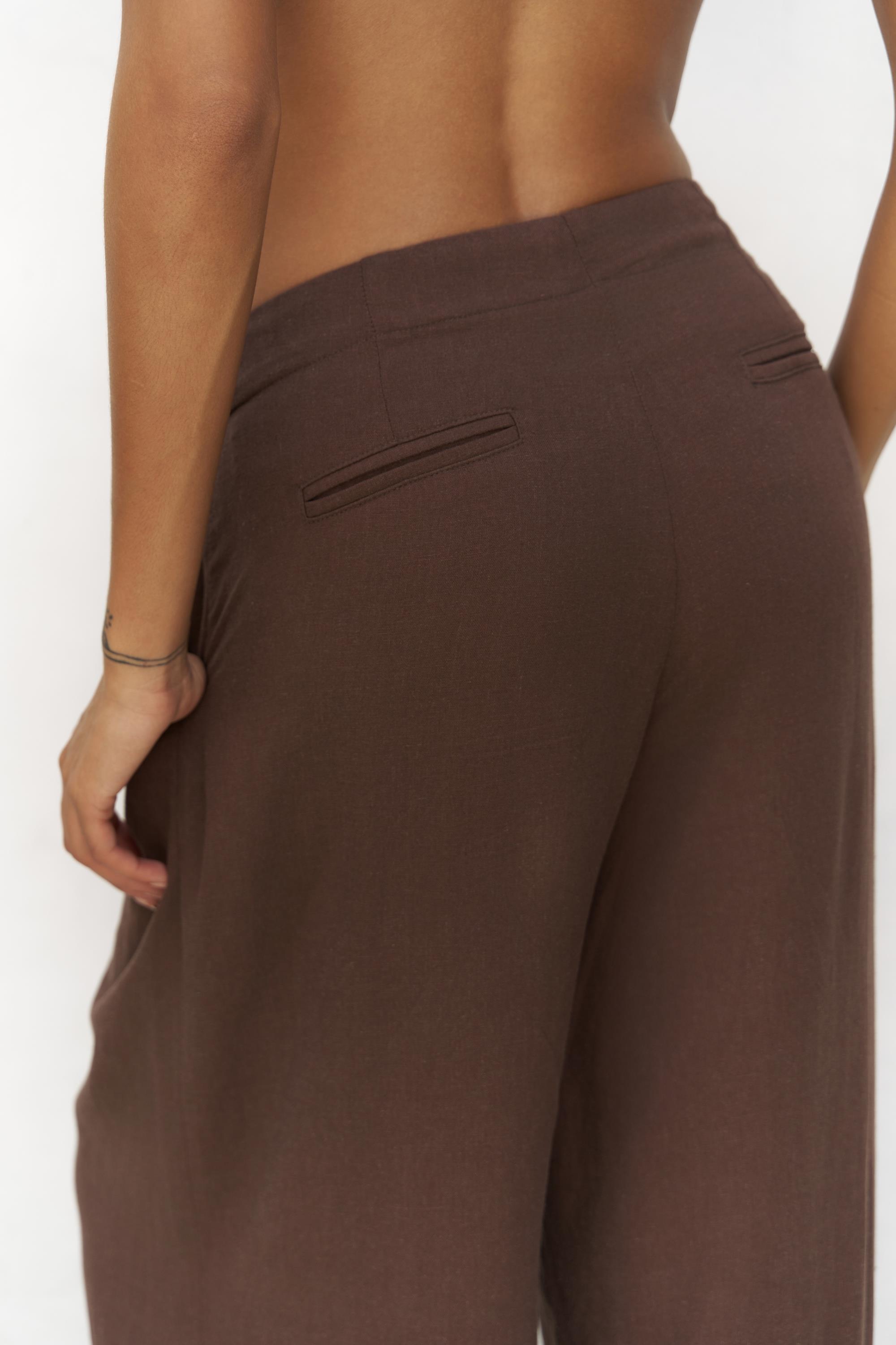 Brown wide-leg linen-viscose palazzo pants – SHAÉN