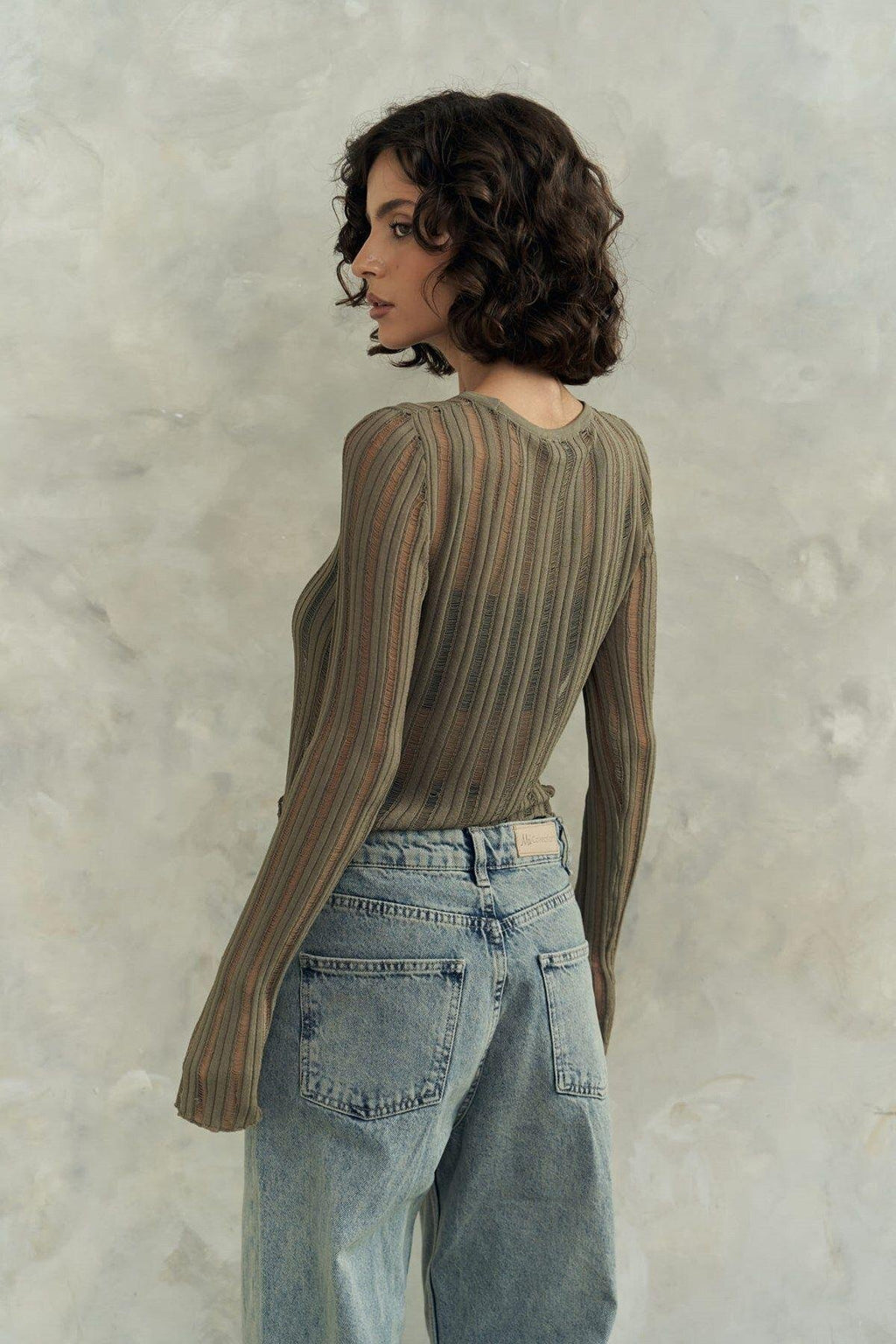 Semi-transparent ribbed top styled with denim – SHAÉN CHARM Collection